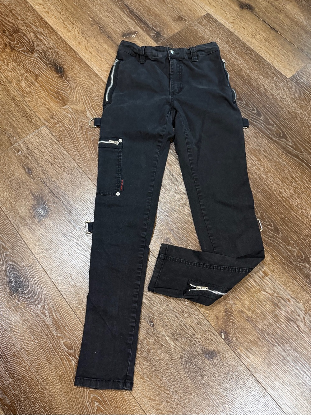 Tripp NYC Black Slim Cargo Pants with Silver Zippers size 26/3